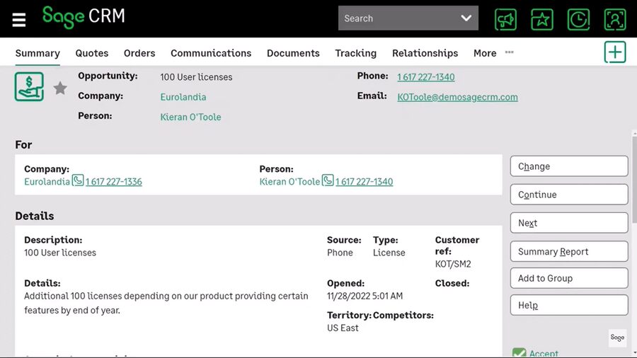Sage crm software