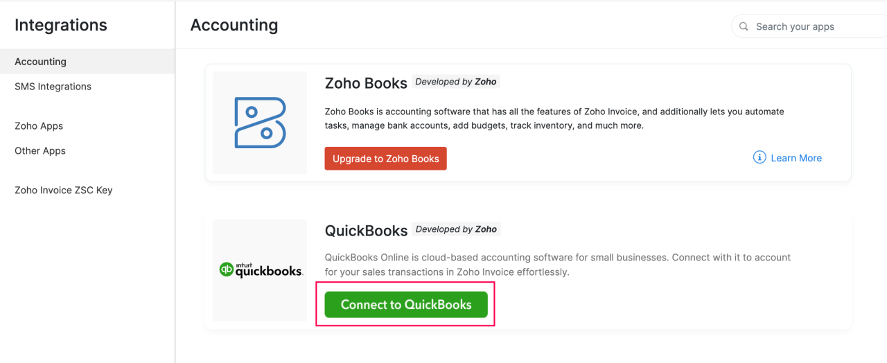 Zoho quickbooks