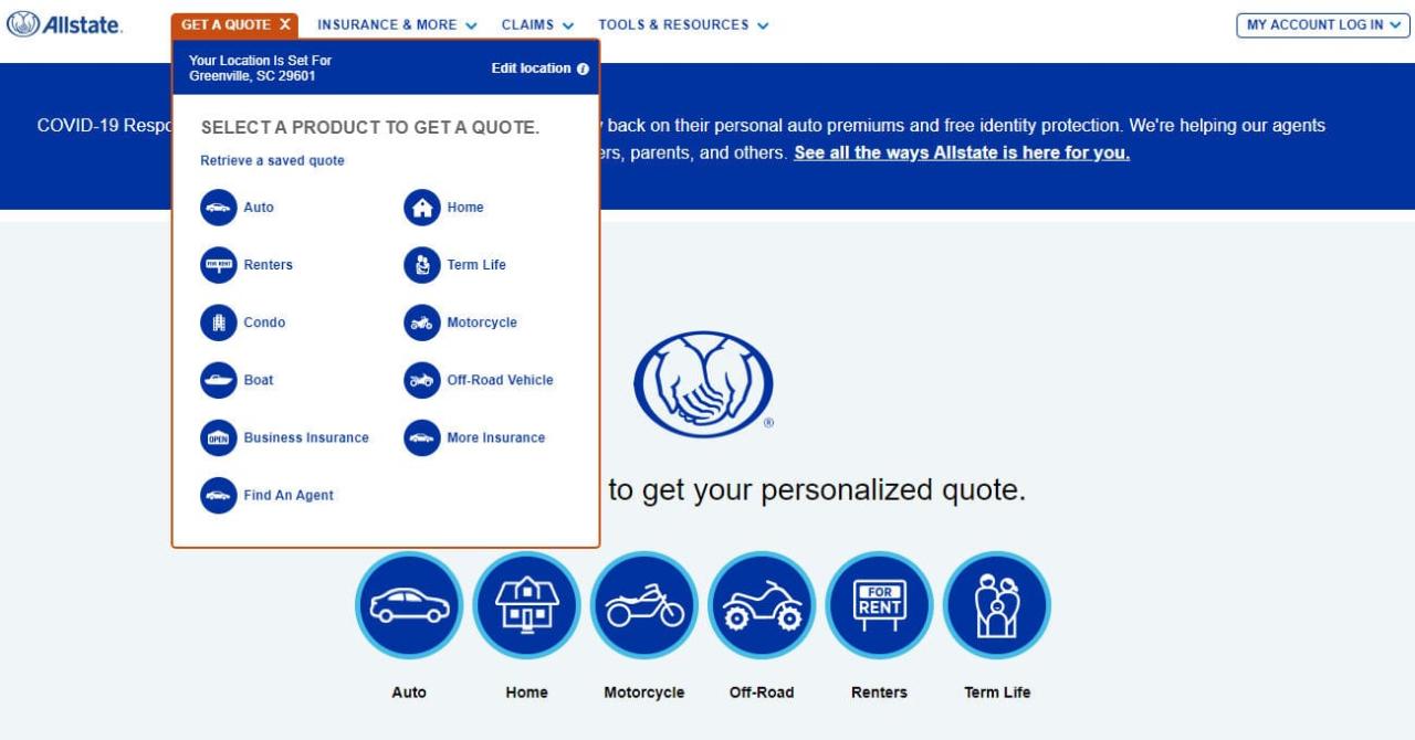 Allstate online auto quote
