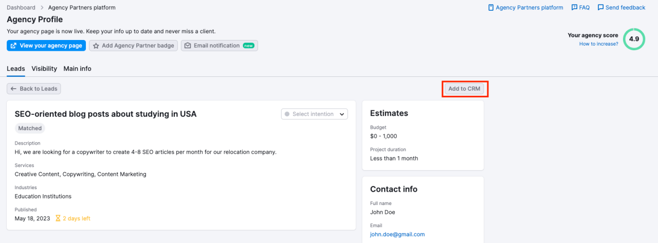 Semrush crm